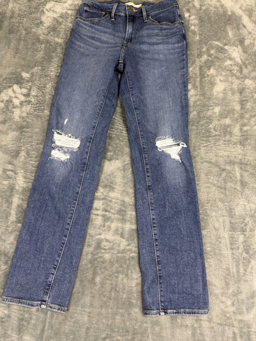 Levis Womens Blue Denim 724 High Rise Straight Leg Distressed Jeans Size 27
